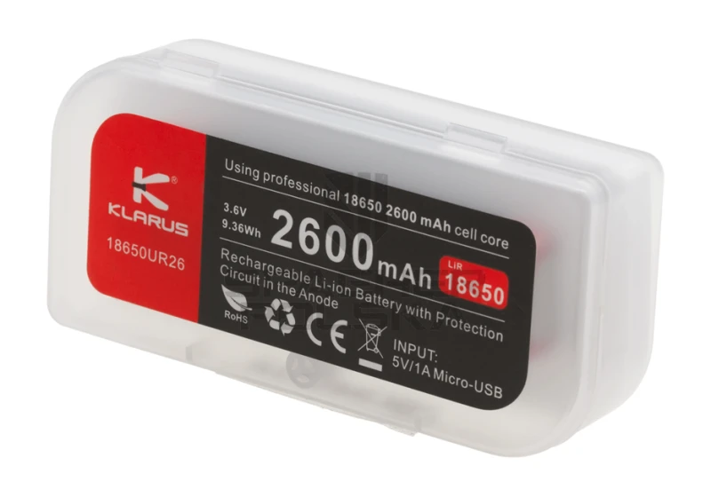 Bateria 18650  3.7V 2600mAh Micro-USB Klarus